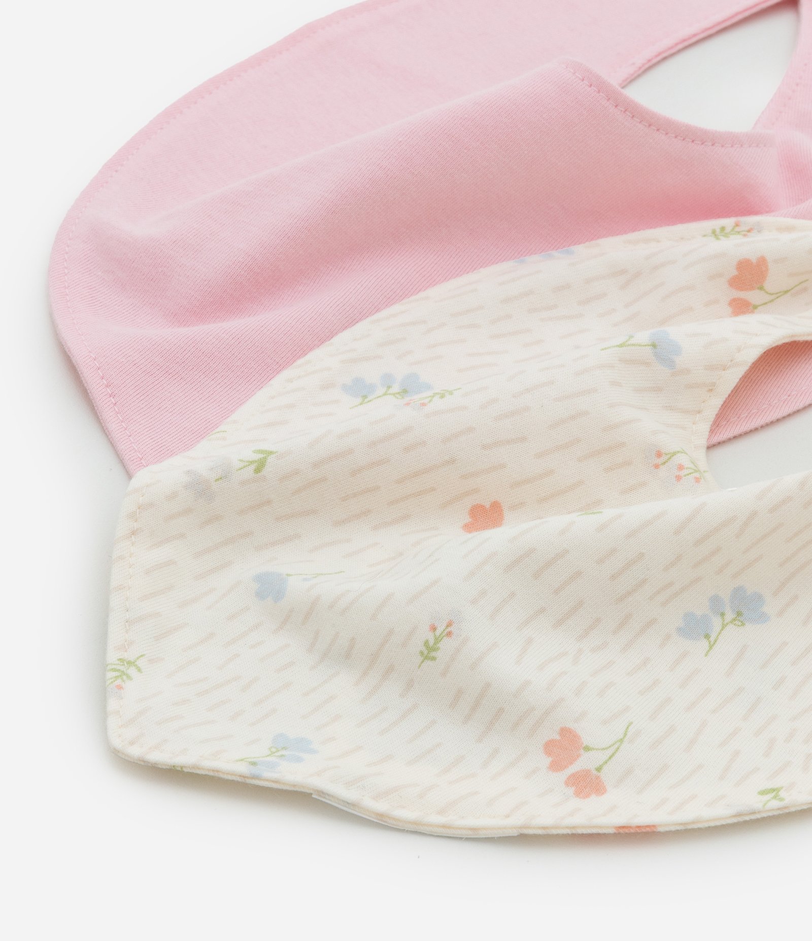 Kit 02 Babadores Infantis com Estampa Florzinhas - Tam Único Rosa/Bege 2
