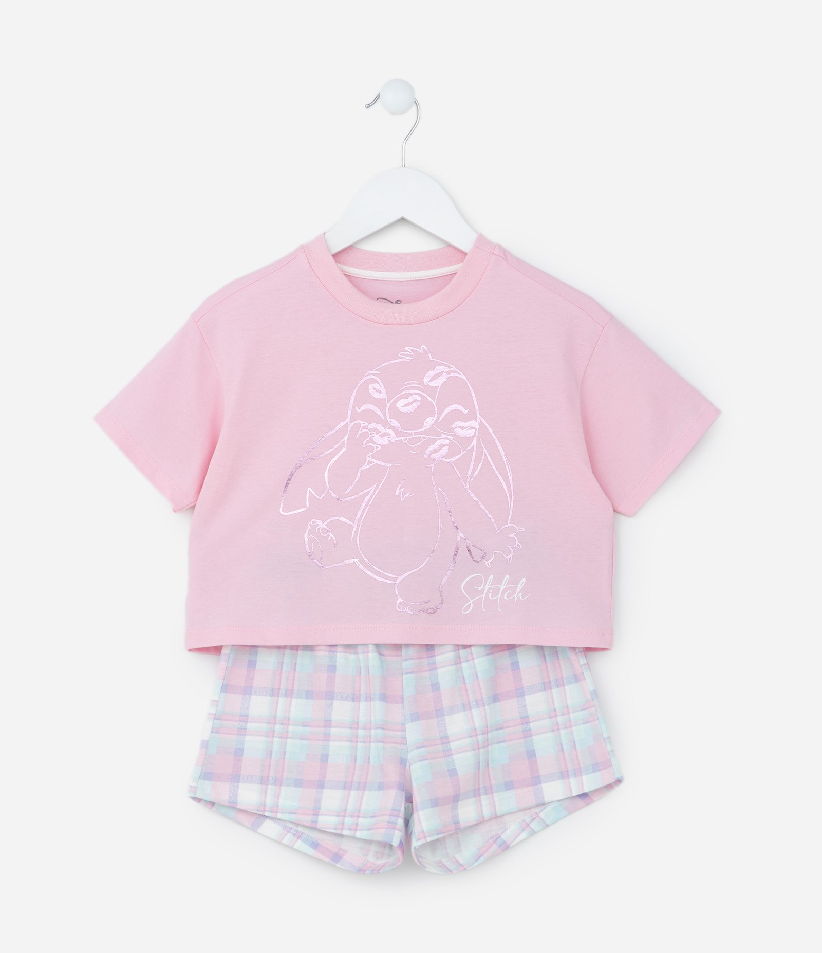 Pijama Infantil com Estampa do Stitch em Foil - Tam 5 a 14 Anos Rosa 1