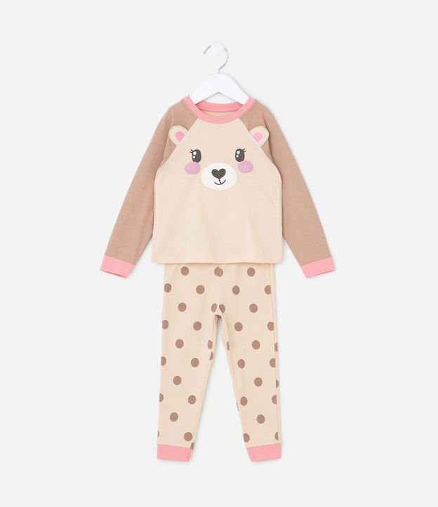 Pijama Infantil com Estampa Carinha de Urso com Orelhas - Tam 2 a 4 Anos