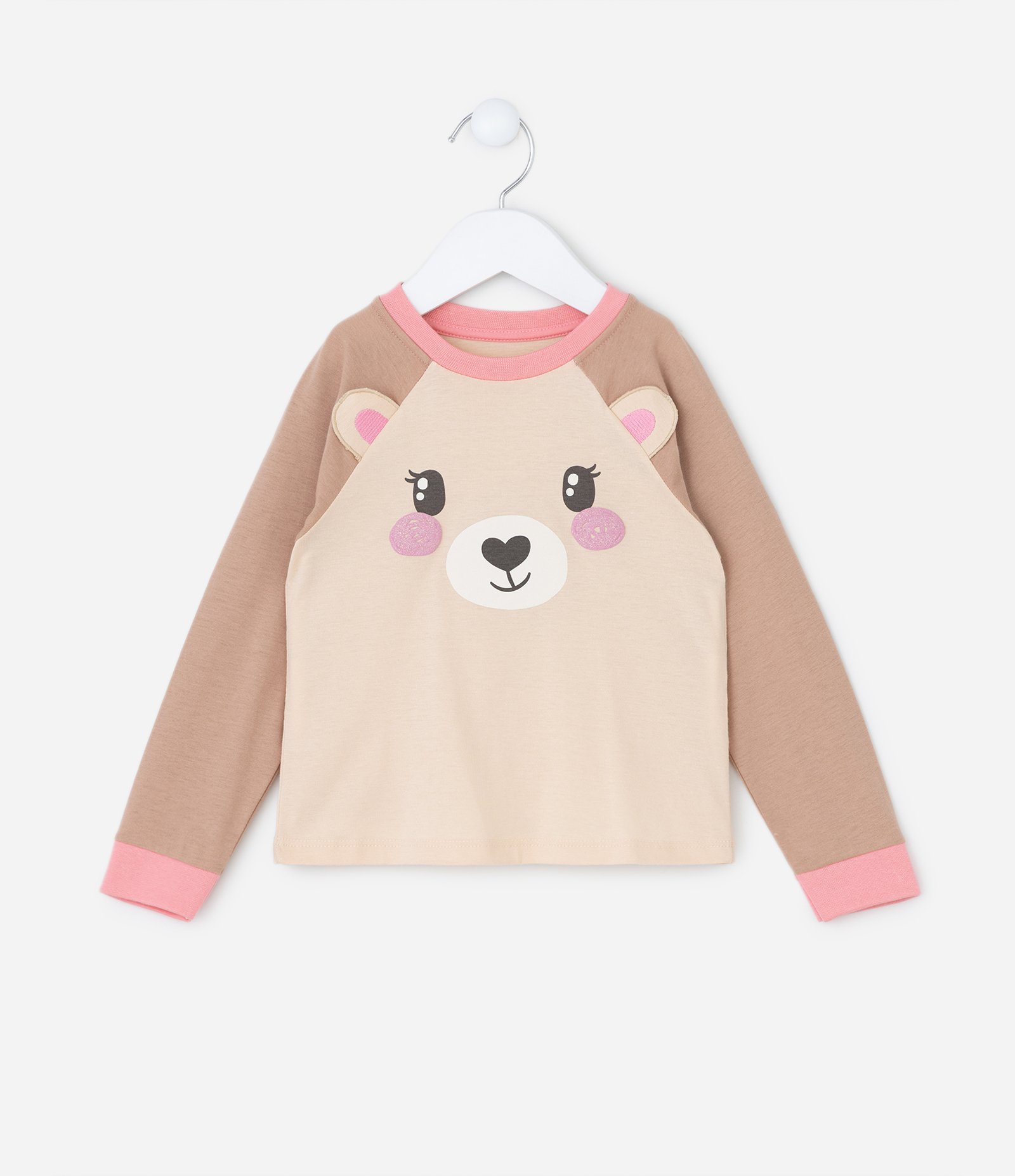 Pijama Infantil com Estampa Carinha de Urso com Orelhas - Tam 2 a 4 Anos Bege 2