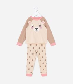 Pijama Infantil com Estampa Carinha de Urso com Orelhas - Tam 2 a 4 Anos