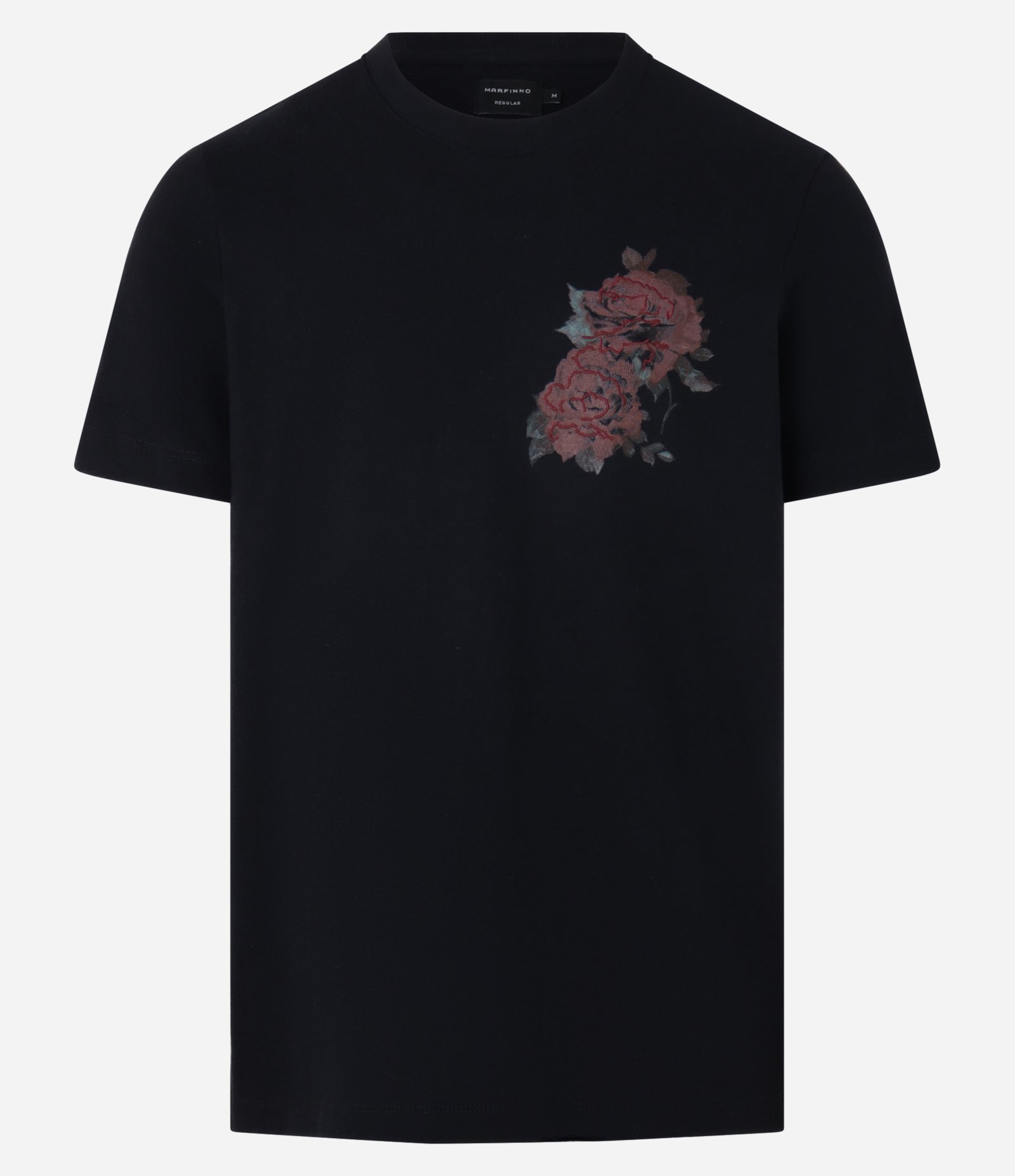 Camiseta Regular em Algodão com Estampa de Rosas e Bordados Preto 5