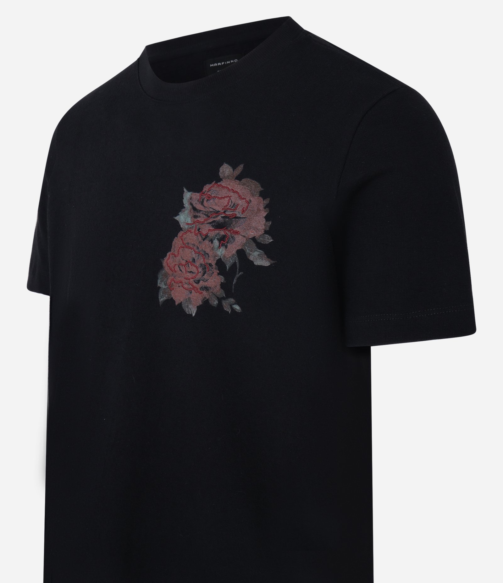 Camiseta Regular em Algodão com Estampa de Rosas e Bordados Preto 6