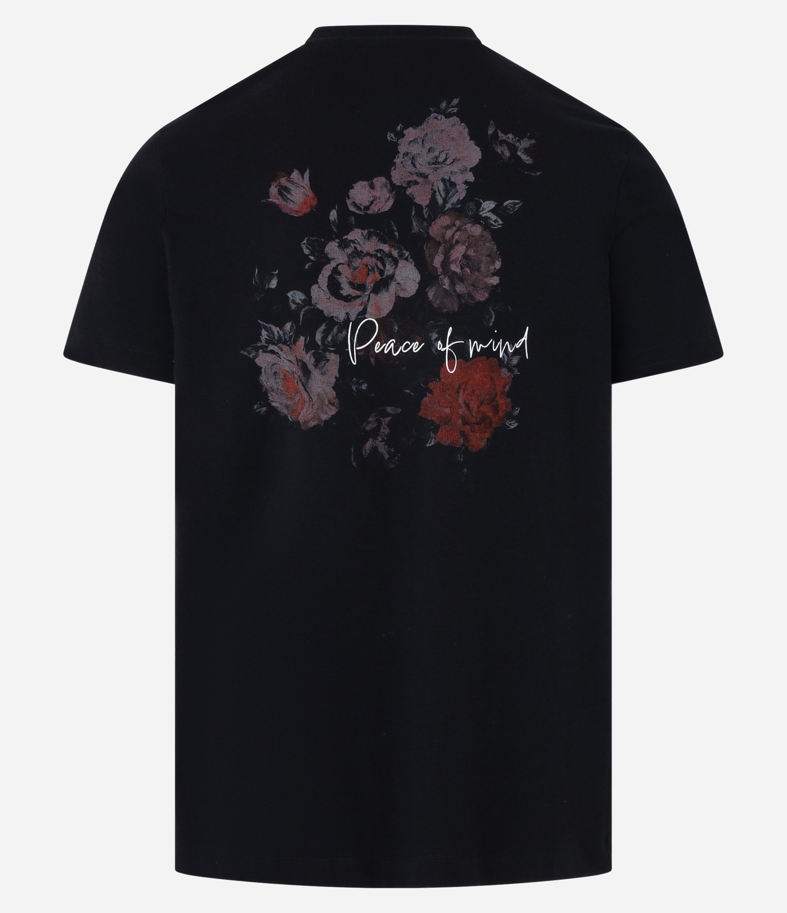 Camiseta Regular em Algodão com Estampa de Rosas e Bordados Preto 7