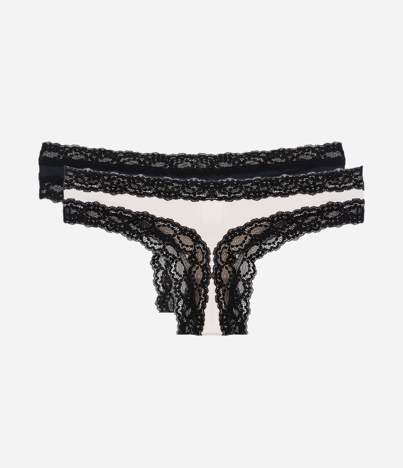 Kit 02 Calcinhas Biquíni Fio em Microfibra com Renda nas Cavas Preto/Branco 2