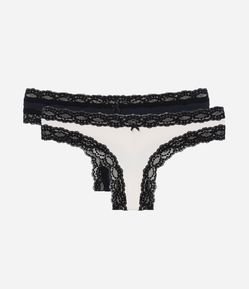 Kit 02 Calcinhas Biquíni Fio em Microfibra com Renda nas Cavas