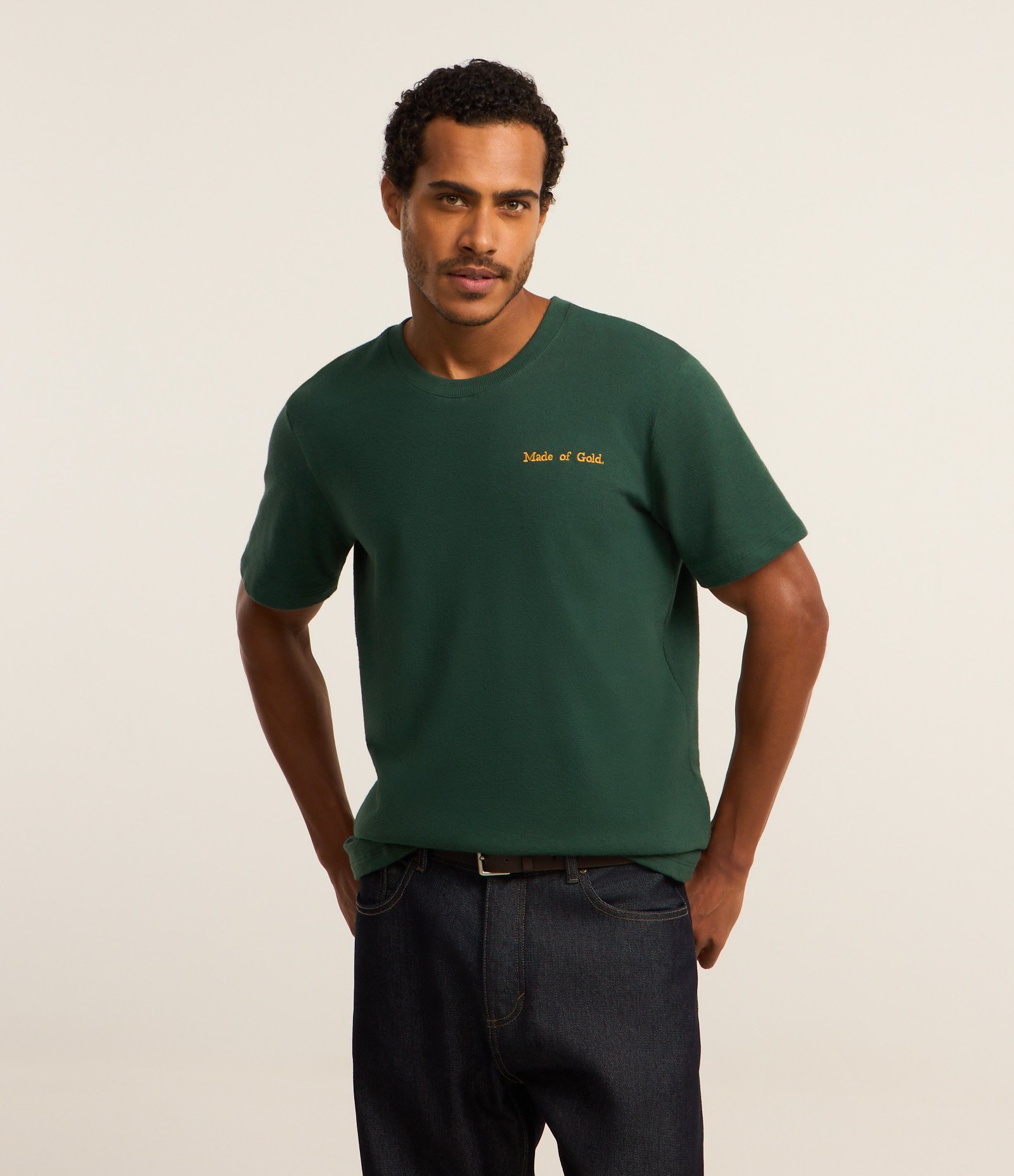 Camiseta em Algodão com Estampa Frente e Costas Paisley Verde 1
