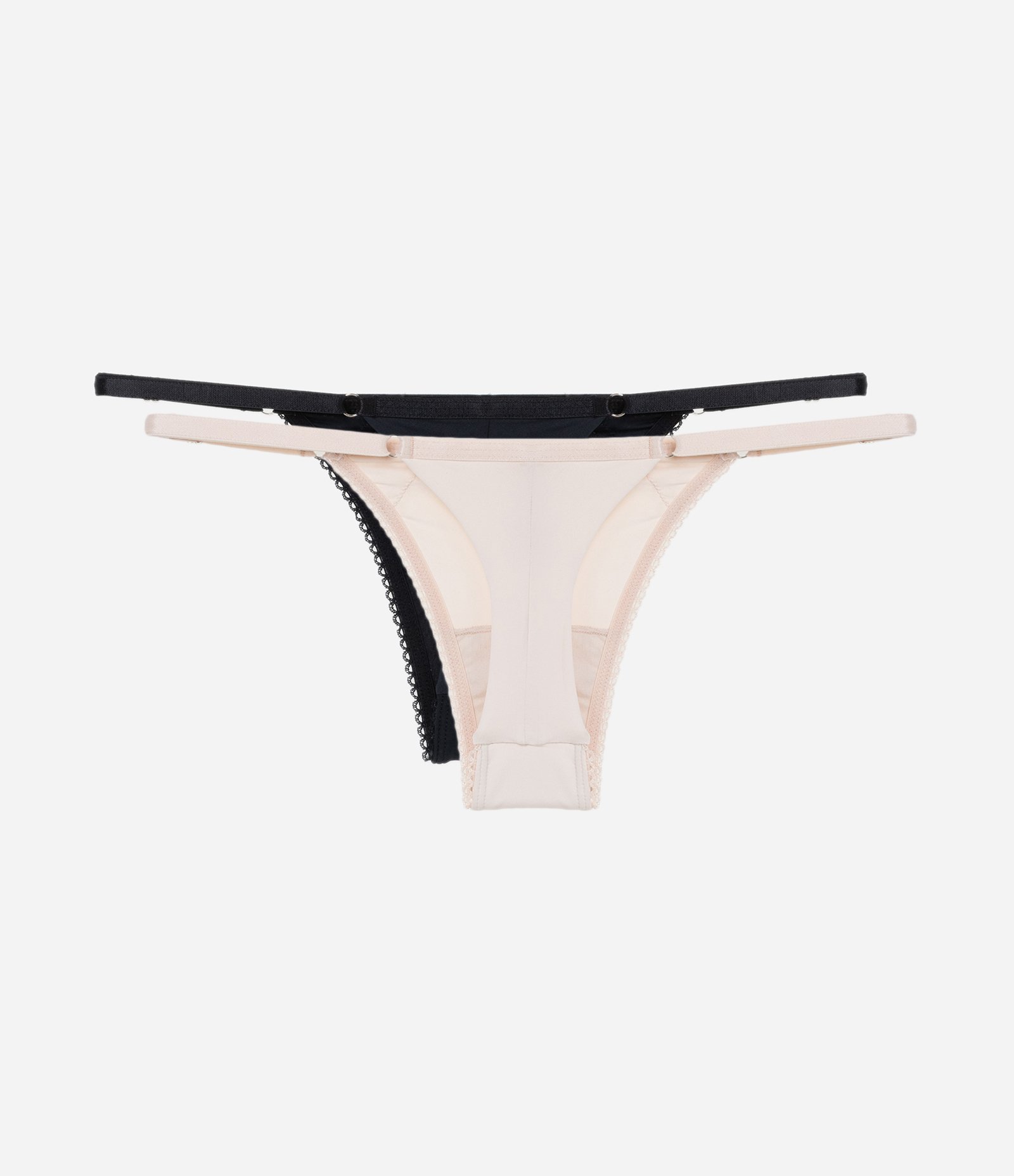 Kit 02 Calcinhas String Fio Duplo em Microfibra com Detalhes em Renda Preto/Rosa Claro 2