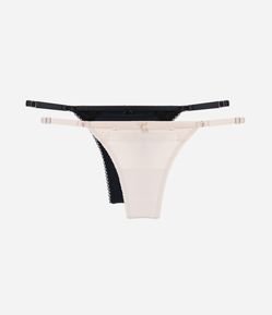 Kit 02 Calcinhas String Fio Duplo em Microfibra com Detalhes em Renda