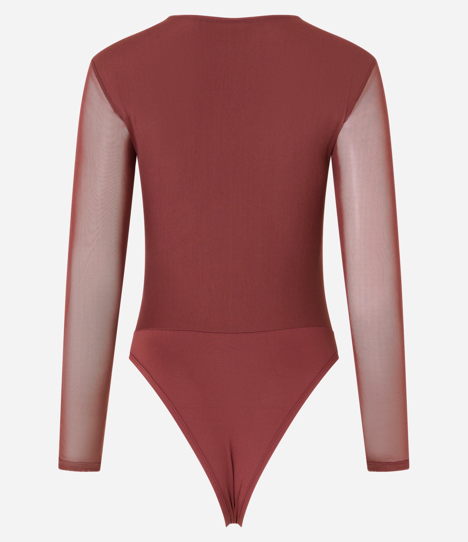 Body em Tule com Franzido Frontal e Manga Transparente Marrom 3