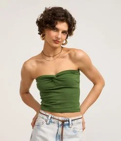 Blusa Tomara que Caia em Algodão com Detalhe de Nó no Decote