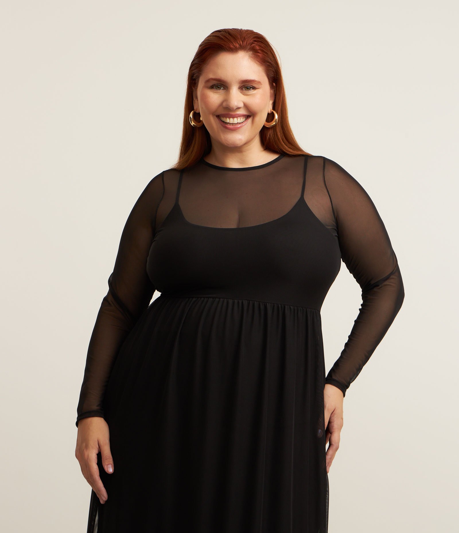 Vestido Midi Tule Sobreposto com Babados Curve & Plus Size Preto 3