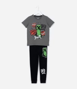Pijama Infantil em Algodão com Estampa Minecraft - Tam 6 a 14 Anos