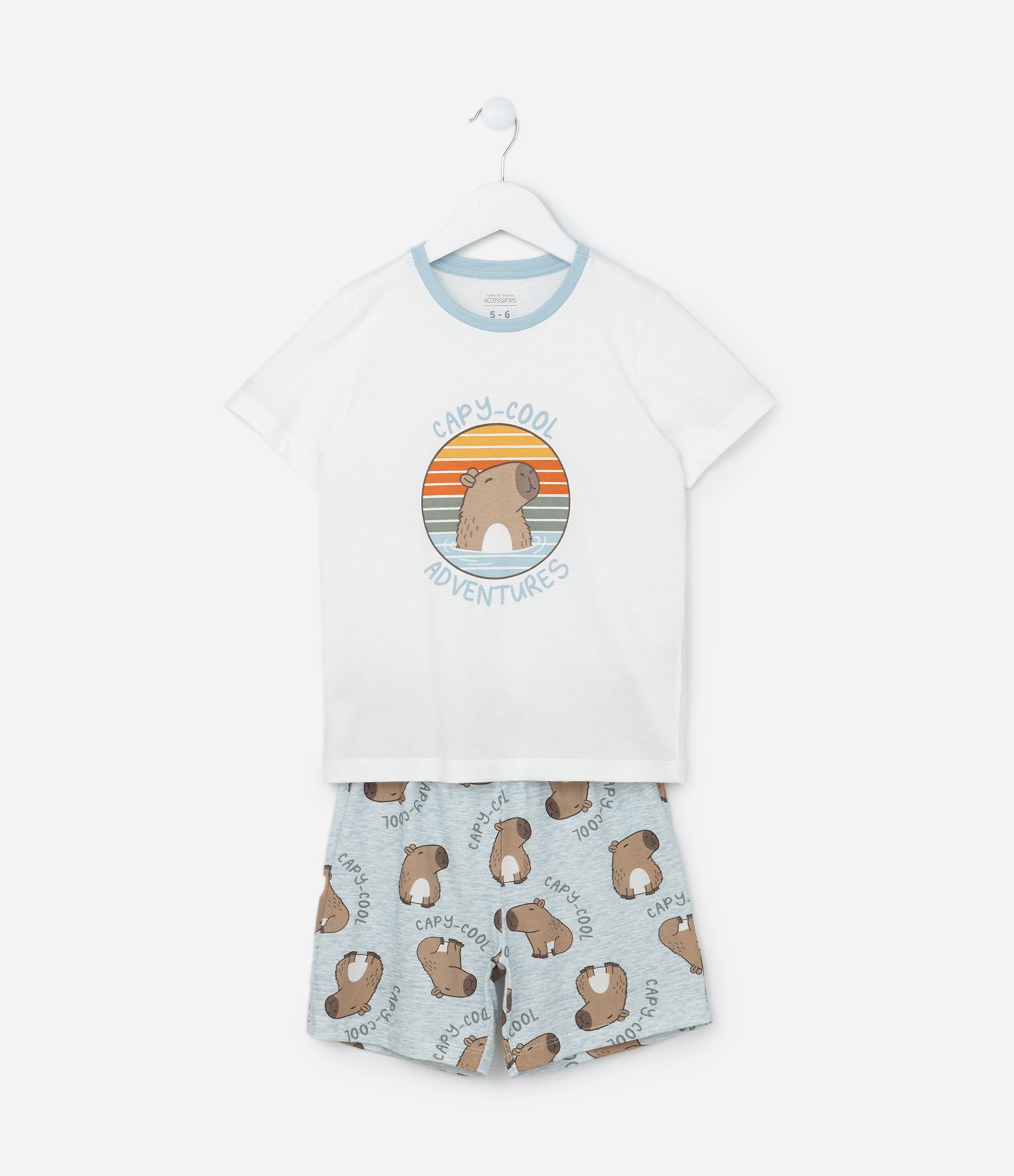Pijama Infantil com Estampa de Capivara - Tam 2 a 6 Anos Azul/Branco 1