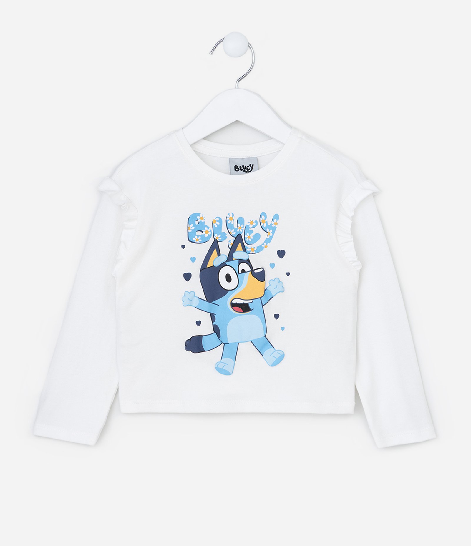 Camiseta Infantil com Babados e Estampa Bluey - Tam  1 a 6 Anos Branco 1