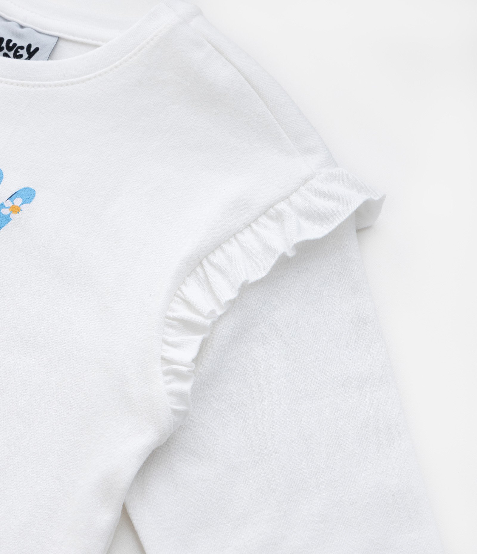 Camiseta Infantil com Babados e Estampa Bluey - Tam  1 a 6 Anos Branco 3