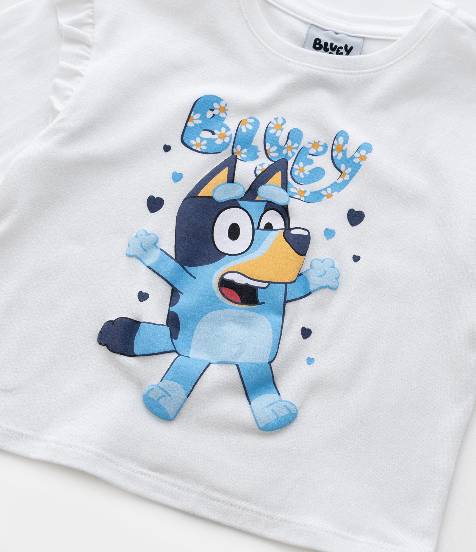 Camiseta Infantil com Babados e Estampa Bluey - Tam  1 a 6 Anos Branco 4