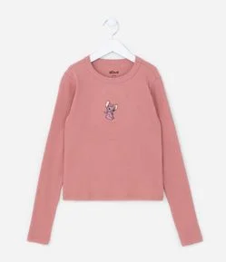 Camiseta Infantil Canelada com Bordado da Angel - Tam 5 a 14 Anos