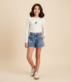 Camiseta Infantil Canelada com Bordado do Stitch - Tam 5 a 14 Anos