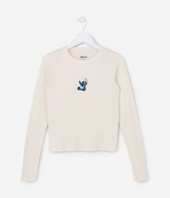 Camiseta Infantil Canelada com Bordado do Stitch - Tam 5 a 14 Anos
