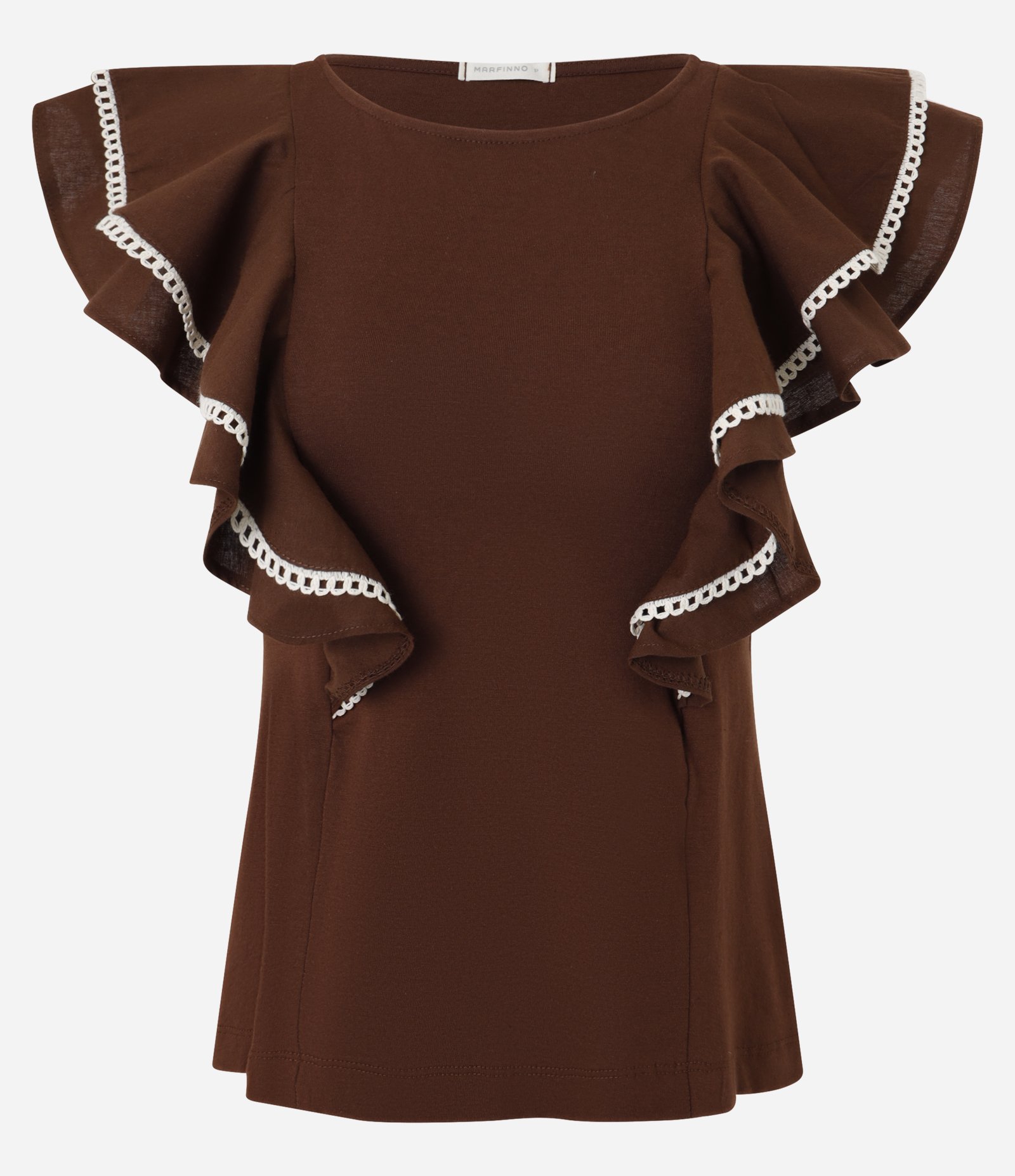 Blusa com Babados e Pespontos Contrastantes Marrom 6