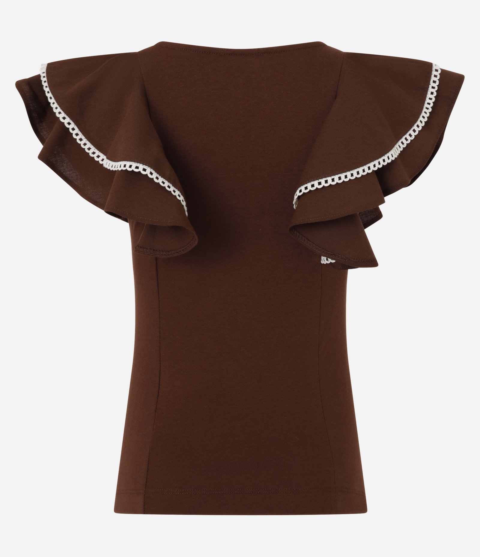 Blusa com Babados e Pespontos Contrastantes Marrom 7