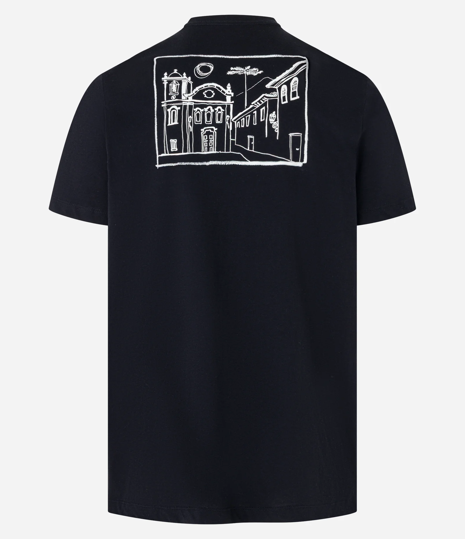 Camiseta em Algodão com Estampa de Vila Histórica Preto 2