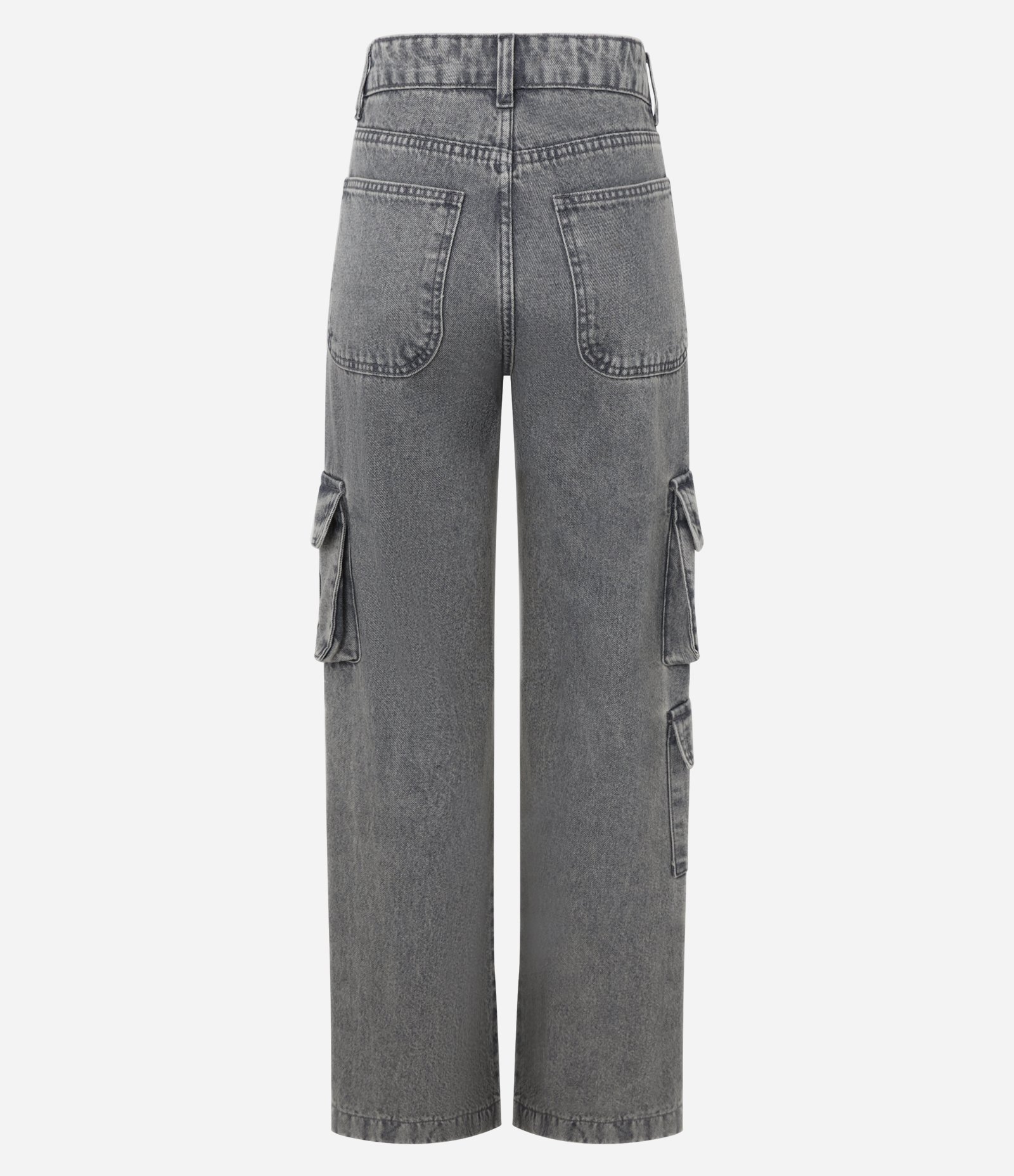 Calça Reta em Jeans com Bolsos Cargo Cinza 6
