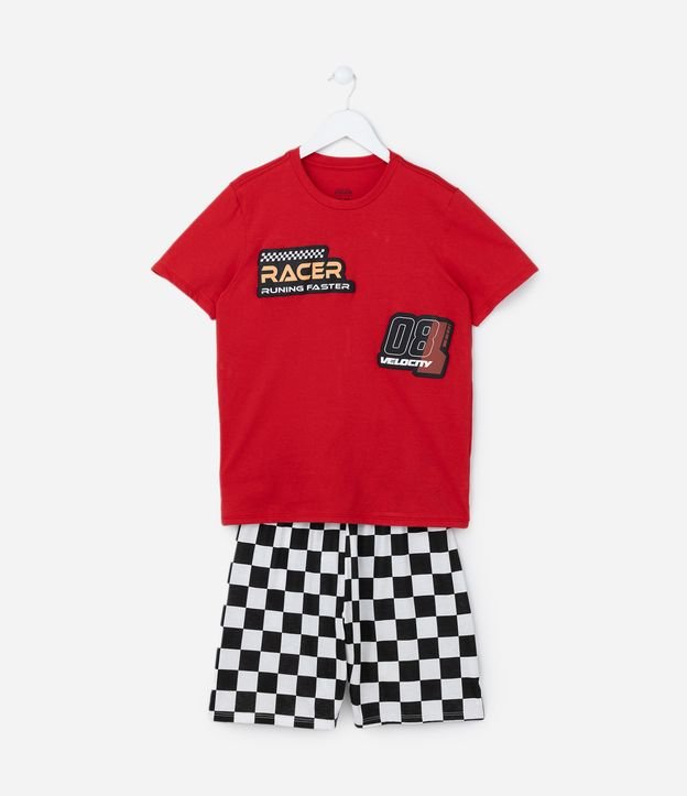 Pijama Infantil com Estampa Racer Xadrez - Tam 6 a 14 Anos