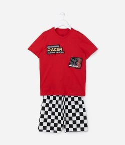 Pijama Infantil com Estampa Racer Xadrez - Tam 6 a 14 Anos