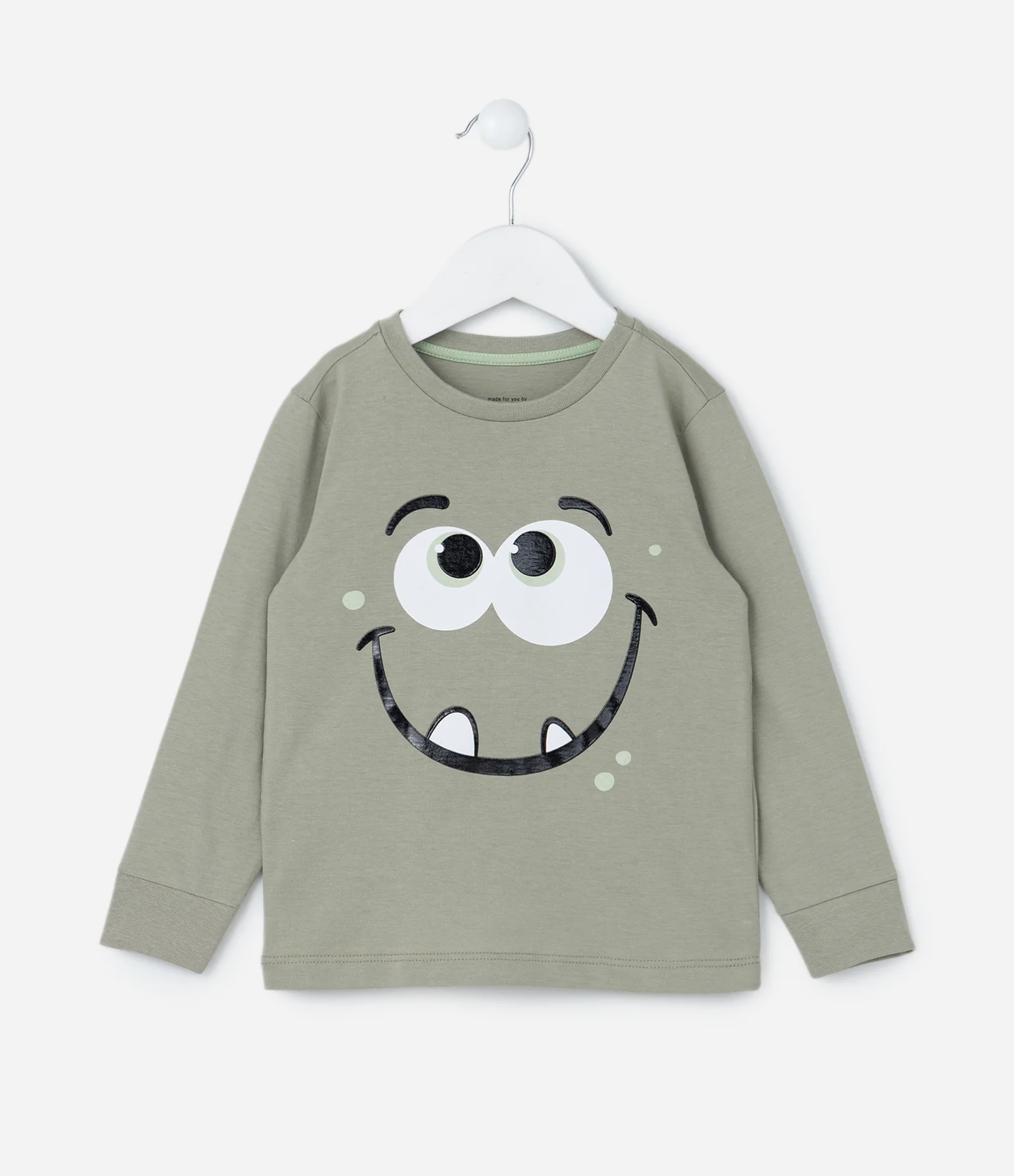 Pijama Longo Infantil Estampado de Monstrinho - Tam 1 a 6 anos Verde 2