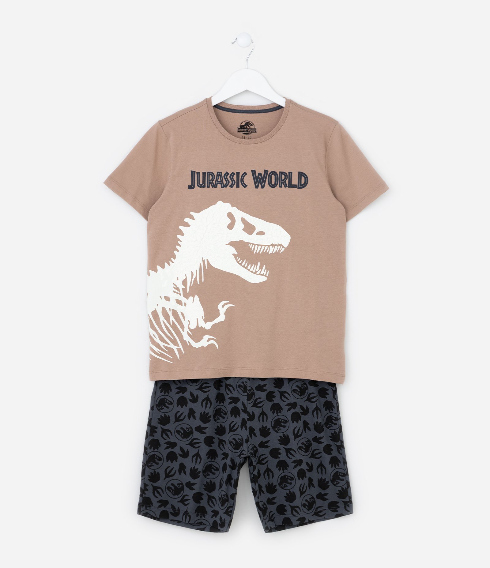 Pijama Infantil com Estampa Jurassic World - Tam 6 a 14 Anos Bege/Cinza 1