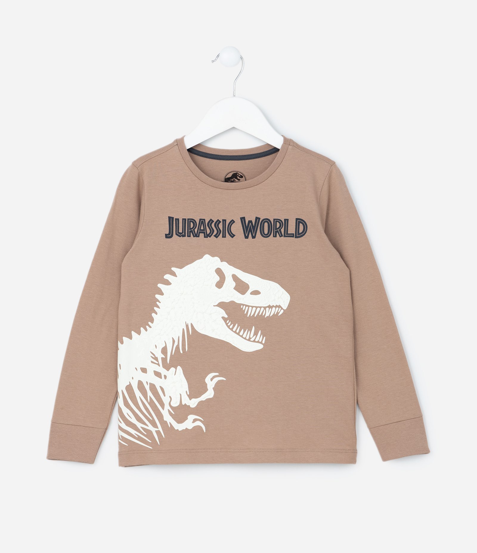 Pijama Infantil com Estampa Jurassic World - Tam 6 a 14 Anos Bege/Cinza 2