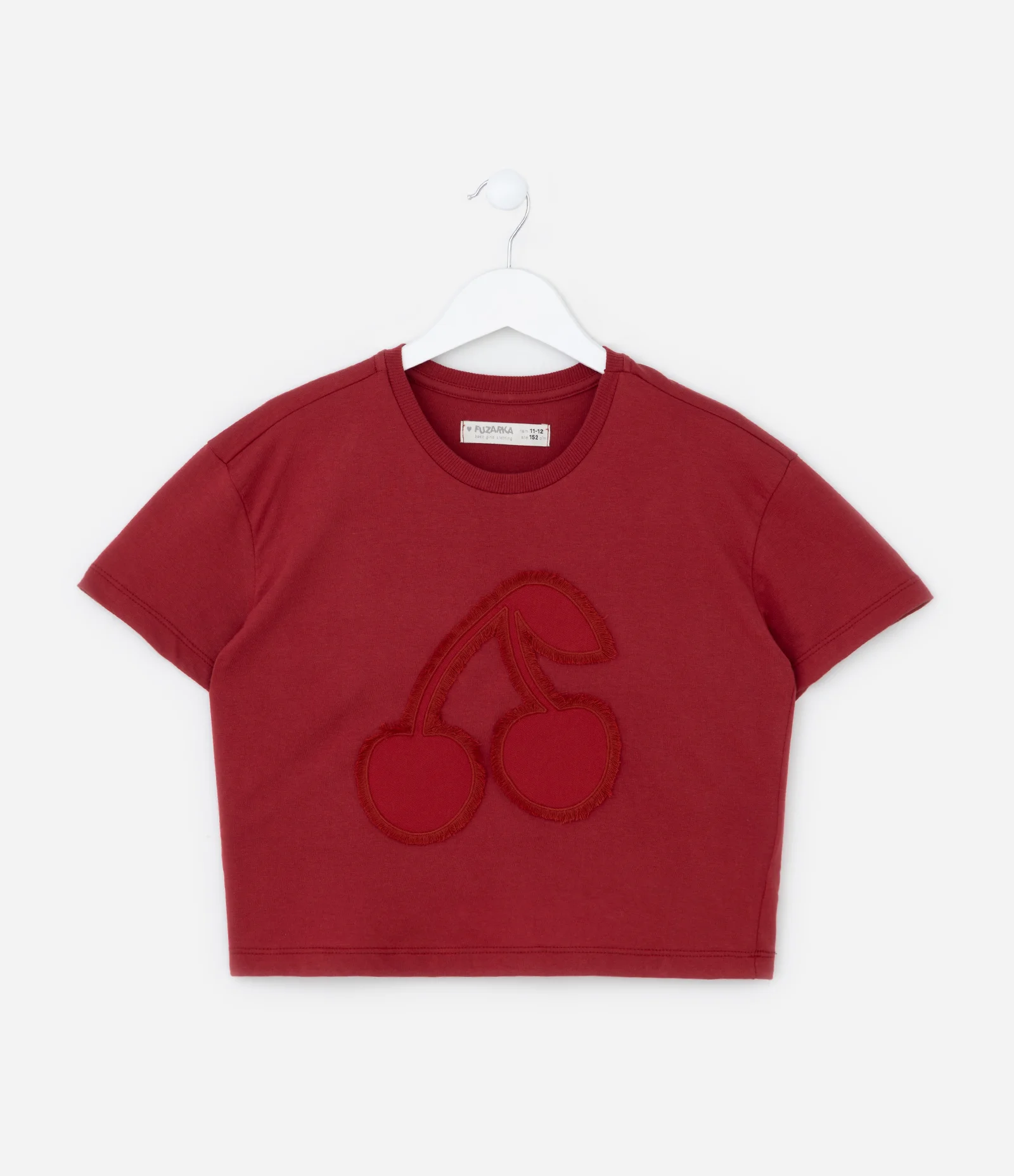 Camiseta Curta Infantil com Bordado de Cerejas - Tam 5 a 14 Anos Vermelho 1