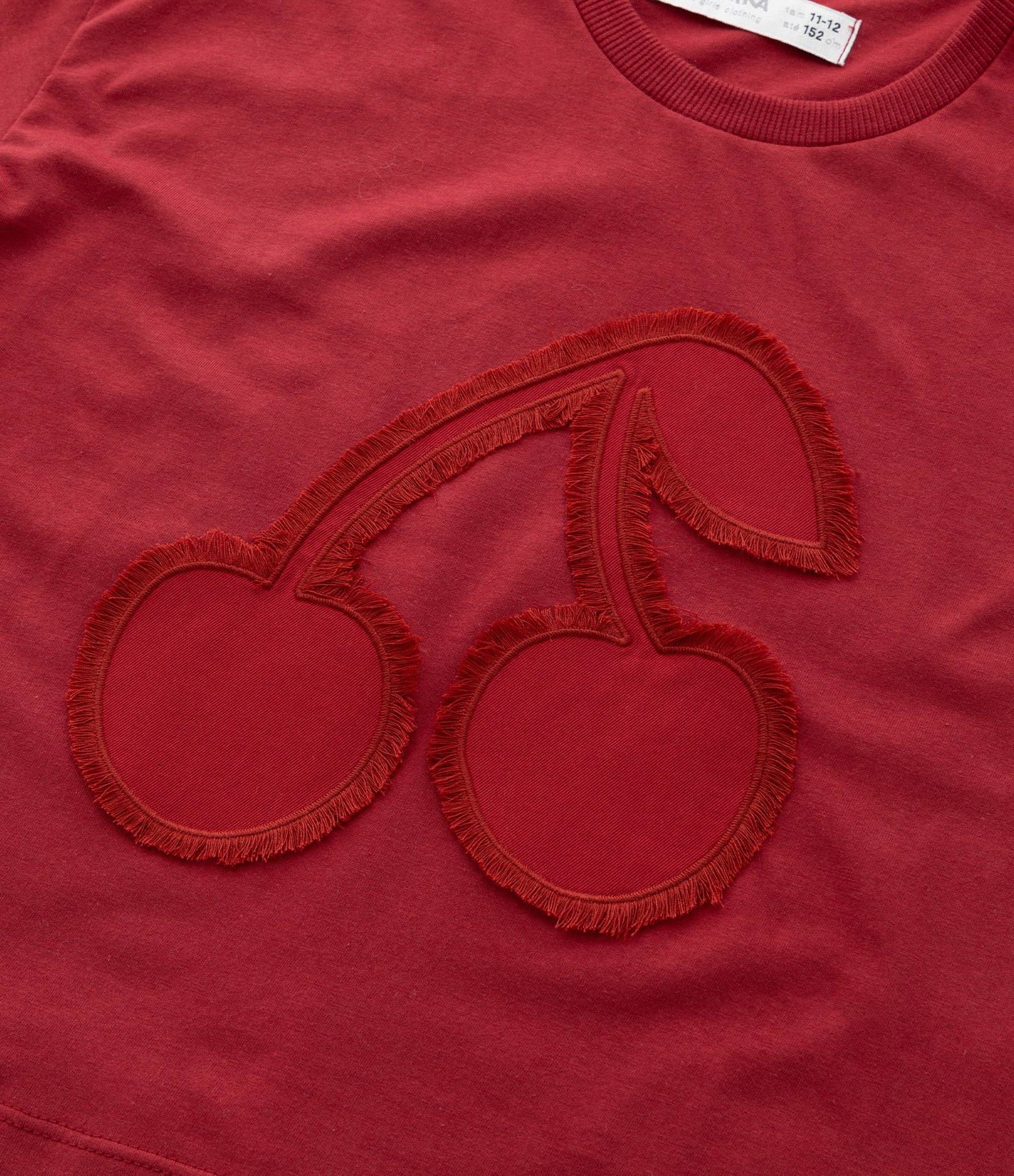 Camiseta Curta Infantil com Bordado de Cerejas - Tam 5 a 14 Anos Vermelho 4