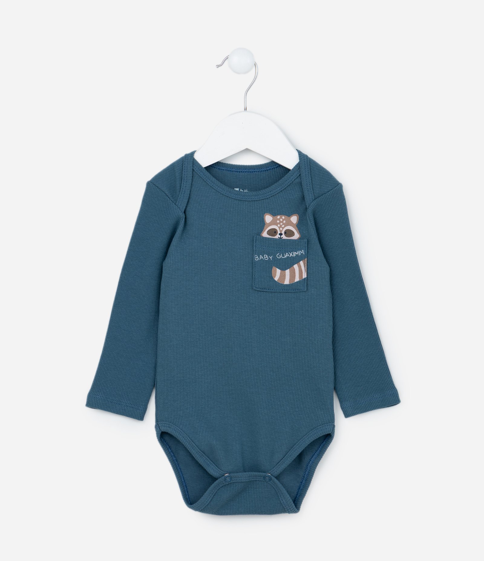 Body Infantil em Ribana com Bolsinho Estampado - Tam 0 a 18 meses Azul 1