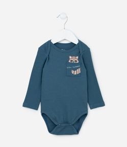 Body Infantil em Ribana com Bolsinho Estampado - Tam 0 a 18 meses