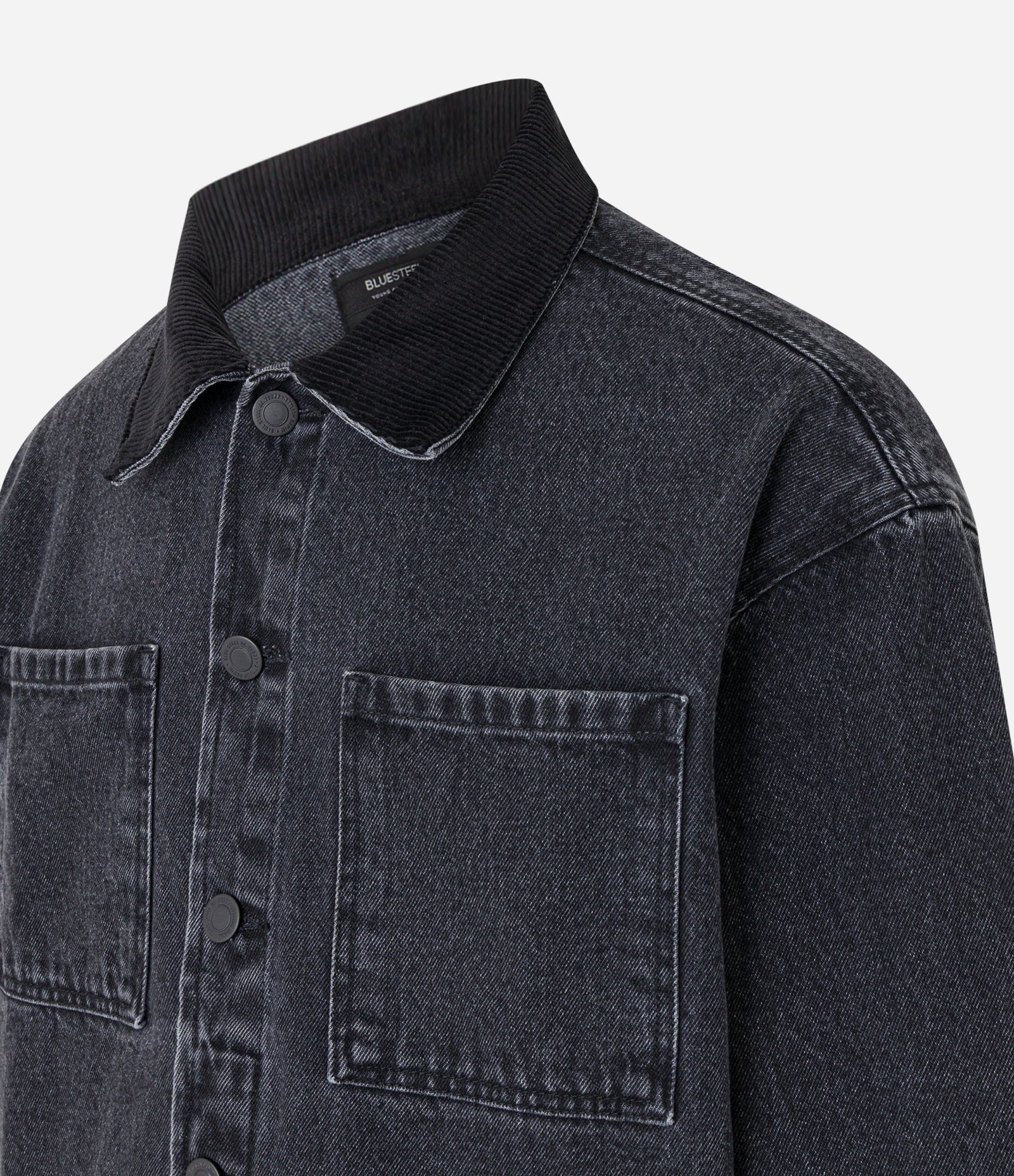 Jaqueta Trucker Boxy com Gola de Veludo Preto 5