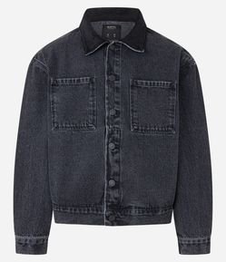 Jaqueta Trucker Boxy com Gola de Veludo