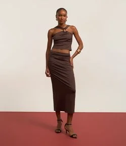 Saia New Midi com Franzidos e Fenda