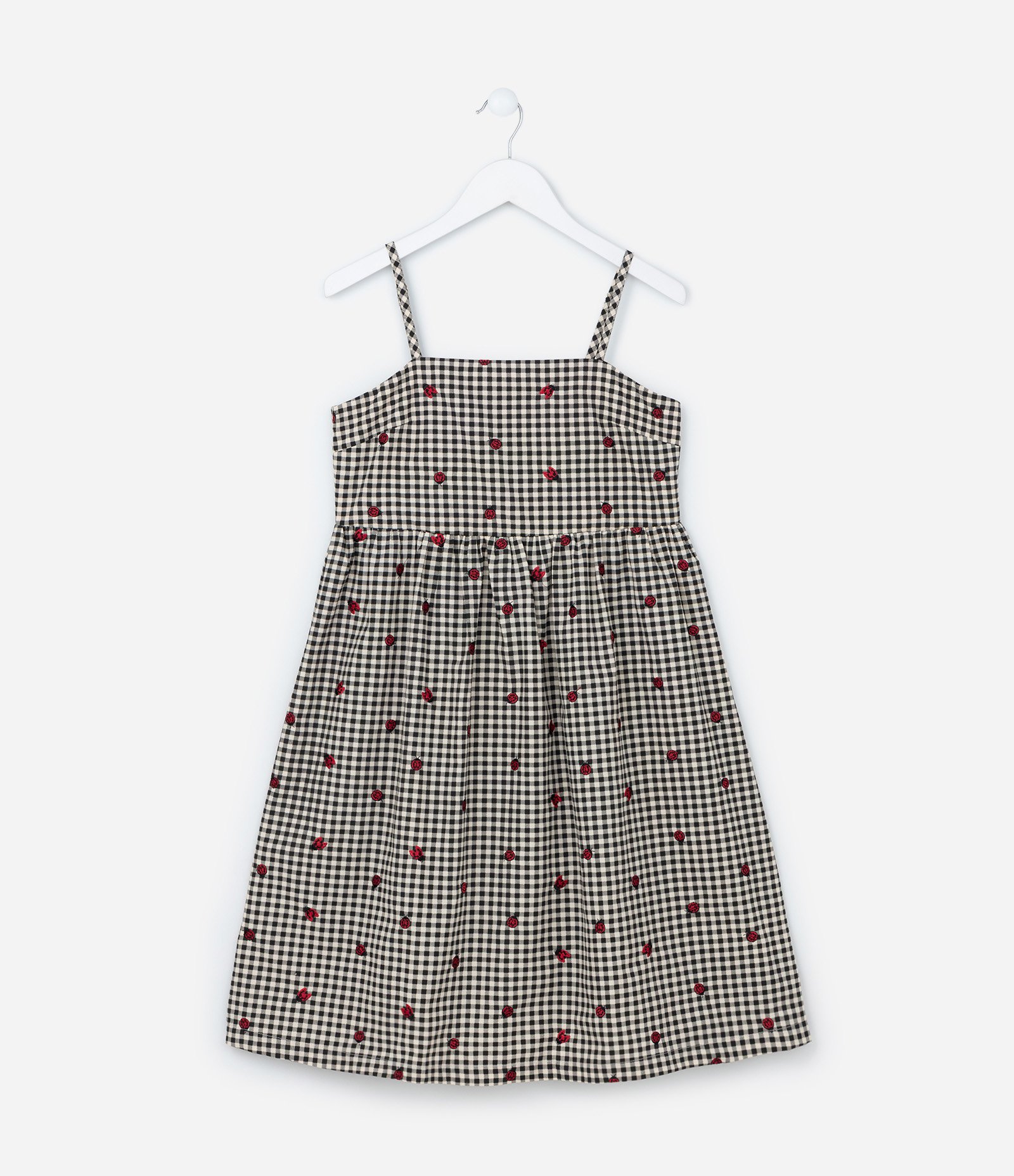 Vestido Infantil com Estampa Xadrez e Joaninhas - Tam 5 a 14 Anos Preto 1