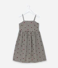 Vestido Infantil com Estampa Xadrez e Joaninhas - Tam 5 a 14 Anos