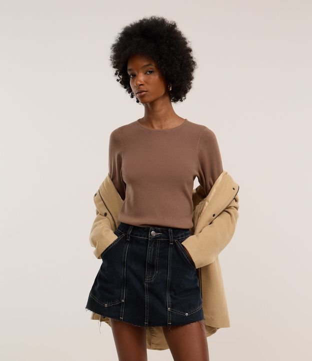 Blusa em Jacquard com Manga Longa