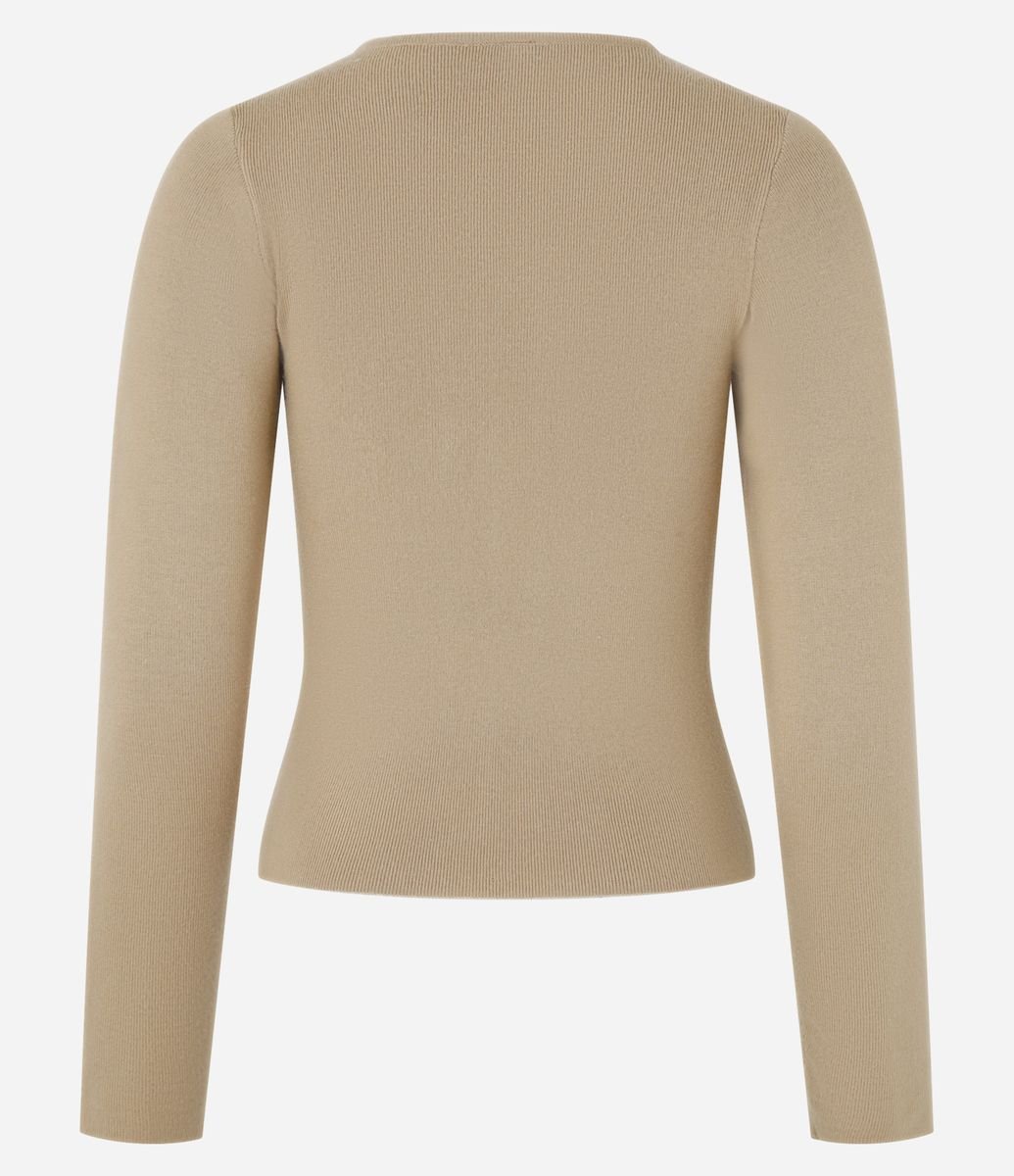 Blusa em Tricô com Manga Longa Bege