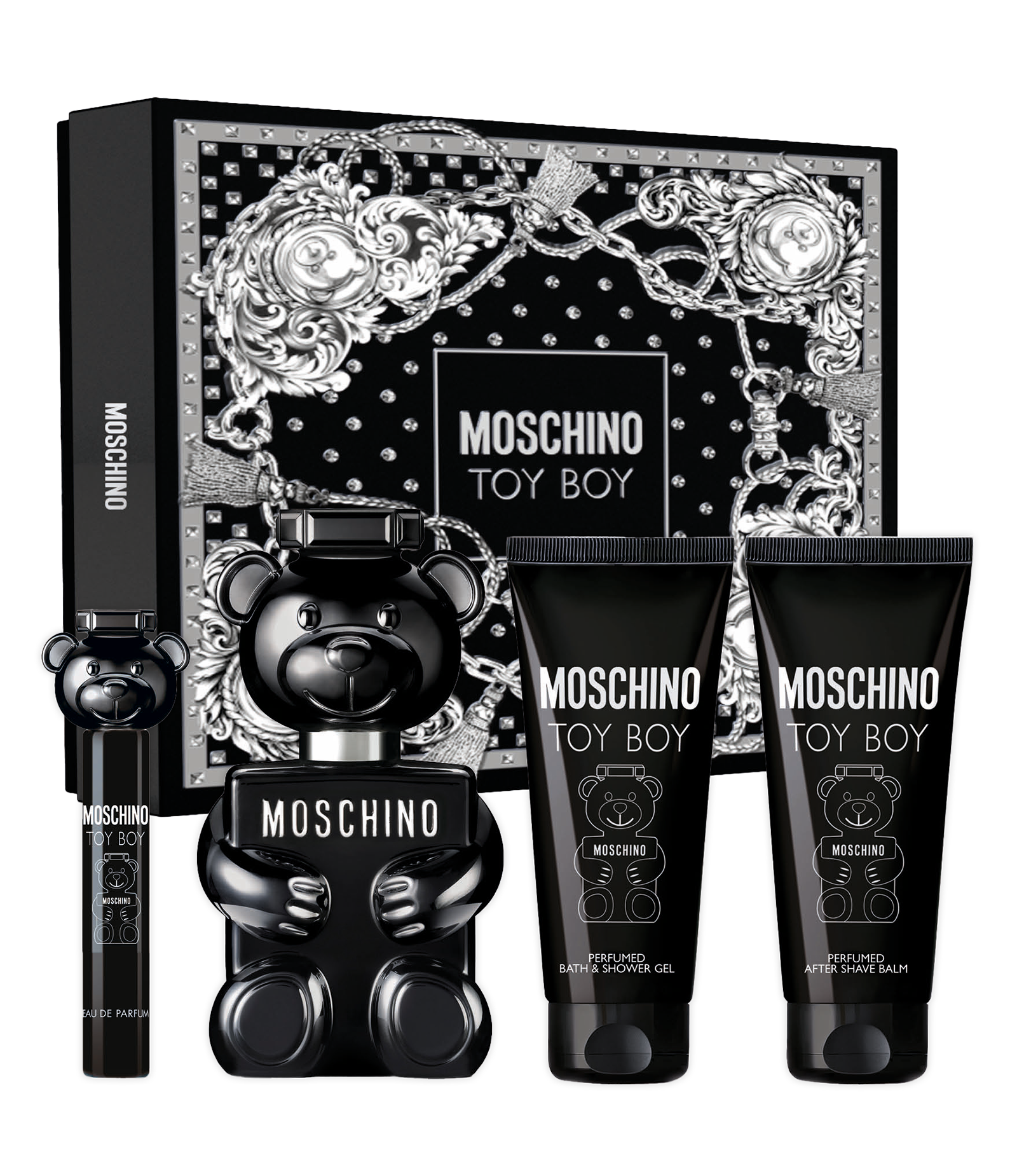 Coffret Perfume Toy Boy Eau de Parfum 100ml + Gel de Banho 100ml + Pós Barba 100ml + Toy Boy Travel Size 10ml  KIT 1