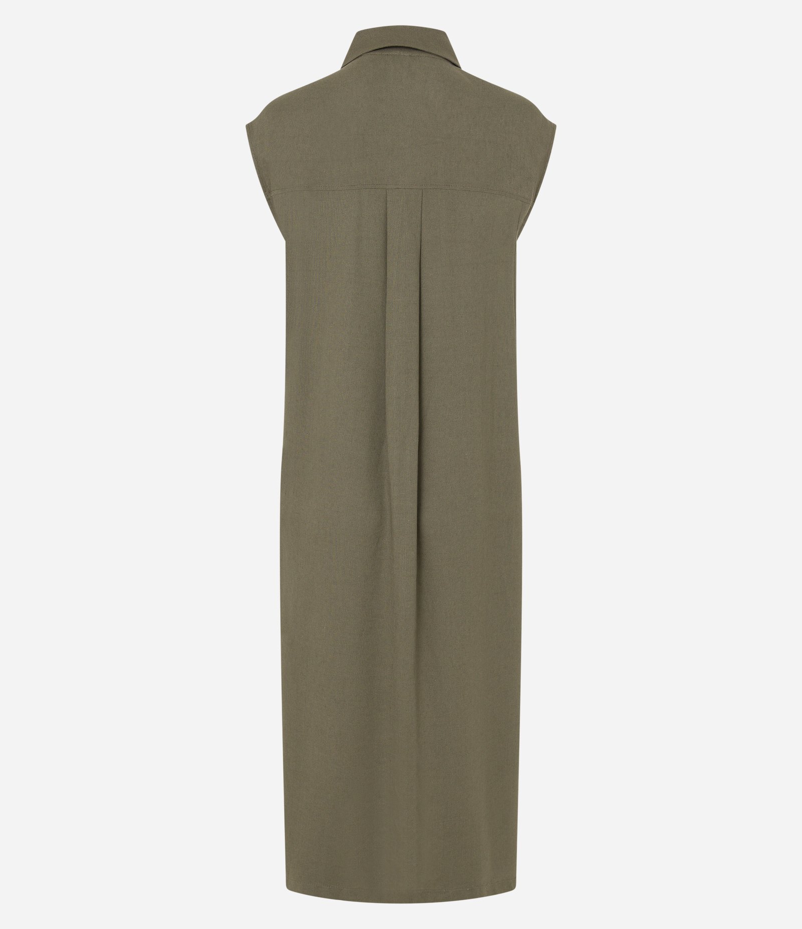 Vestido Chemise Plano com Linho e Botões Verde 6