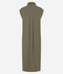 Vestido Chemise Plano com Linho e Botões