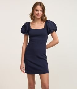 Vestido Curto em Bengaline com Manga Bufante