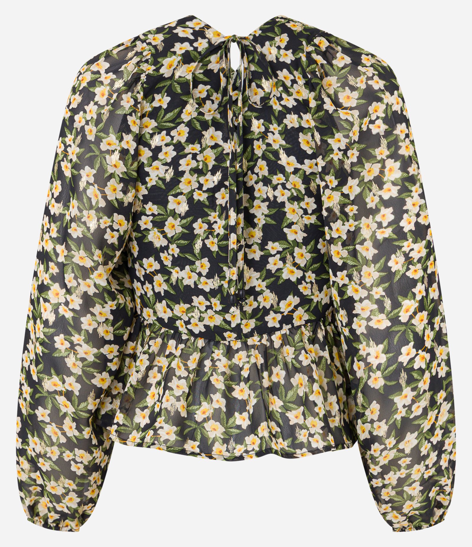 Blusa Curta em Chiffon com Amarração e Estampa Floral Preto 9