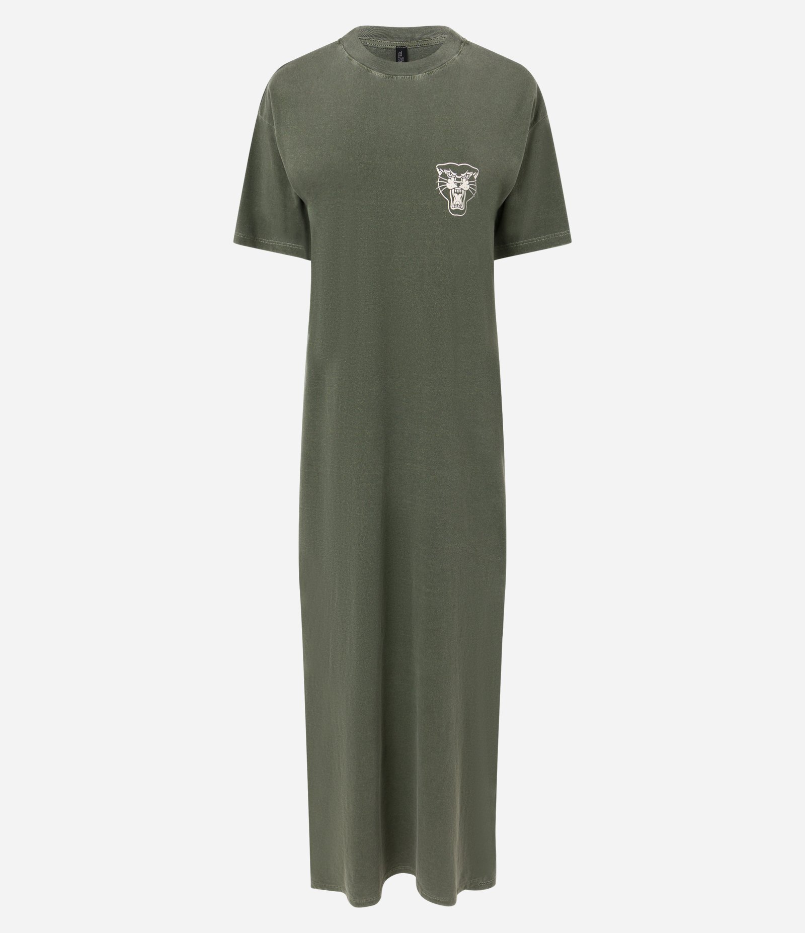 Vestido T-Shirt New Midi com Estampa Frente e Costas de Tigre Verde 1